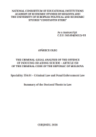 The Criminal-Legal Analysis of the Offence of Inducing or Aiding Suicide – Article 150 of the Criminal Code of the Republic of Moldova: Summary of the Doctoral Thesis in Law